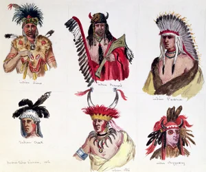 Portrety sześciu Indian amerykańskich z plemion Siuksów, Renardów, Pawnee, Creeków, Otto i Czipejów, 1861